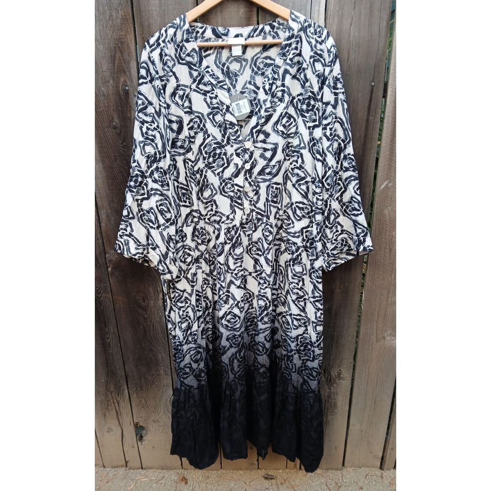 Zim Zoe Dress Womens Plus Black Geometric Pockets Flowy Midi House Dress 26/28 - Picture 6 of 10